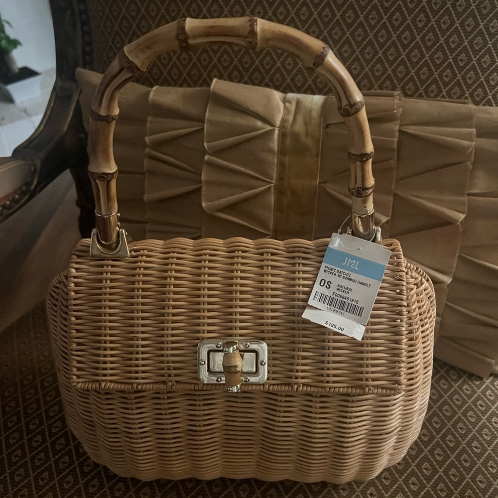 J. McLaughlin Wicker Handbag with Bamboo Handle